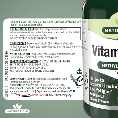 Natures Aid Vitamin B12 1000µg – High Strength Sublingual Tablets – Supports Energy, Metabolism & Nervous System – Vegan, Non-GMO, Gluten-Free Supplement – 90 Tablets - Image 6