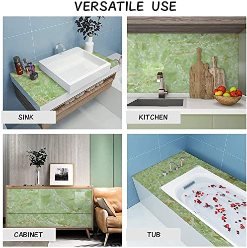 Image of KASHIVAL Contact Paper Green Marble Countertop Adhesive Wallpaper Peel and Stick Countertops for Kitchen Desk Cover Table Vinyl Counter Top Waterproof (310 Green Marble 60 * 200cm)