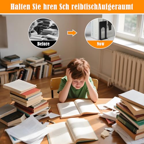 6 Paar Buchstützen,Buchstützen Metall,Bücherhalter Schwarze, Geeignet für Büros, Schulen, Wohnungen und Bibliotheken (12 Stück/Schwarz)