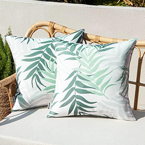 Woaboy 2 Piezas Fundas de Cojin Impermeables Exteriores Fundas de Almohada al Aire Libre Protector Suave Decorativo Moderno para Jardín Sofá Balcones 45x45cm (Hojas Verde Claro) Cover