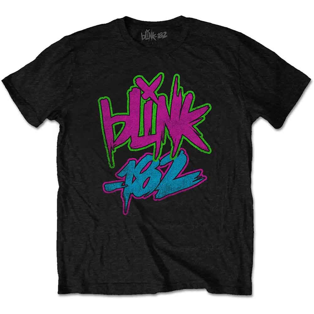 Rock Off Officially Licensed Products Men's Black Blink-182 Neon Logo Official Tee T-Shirt Unisex (Large)