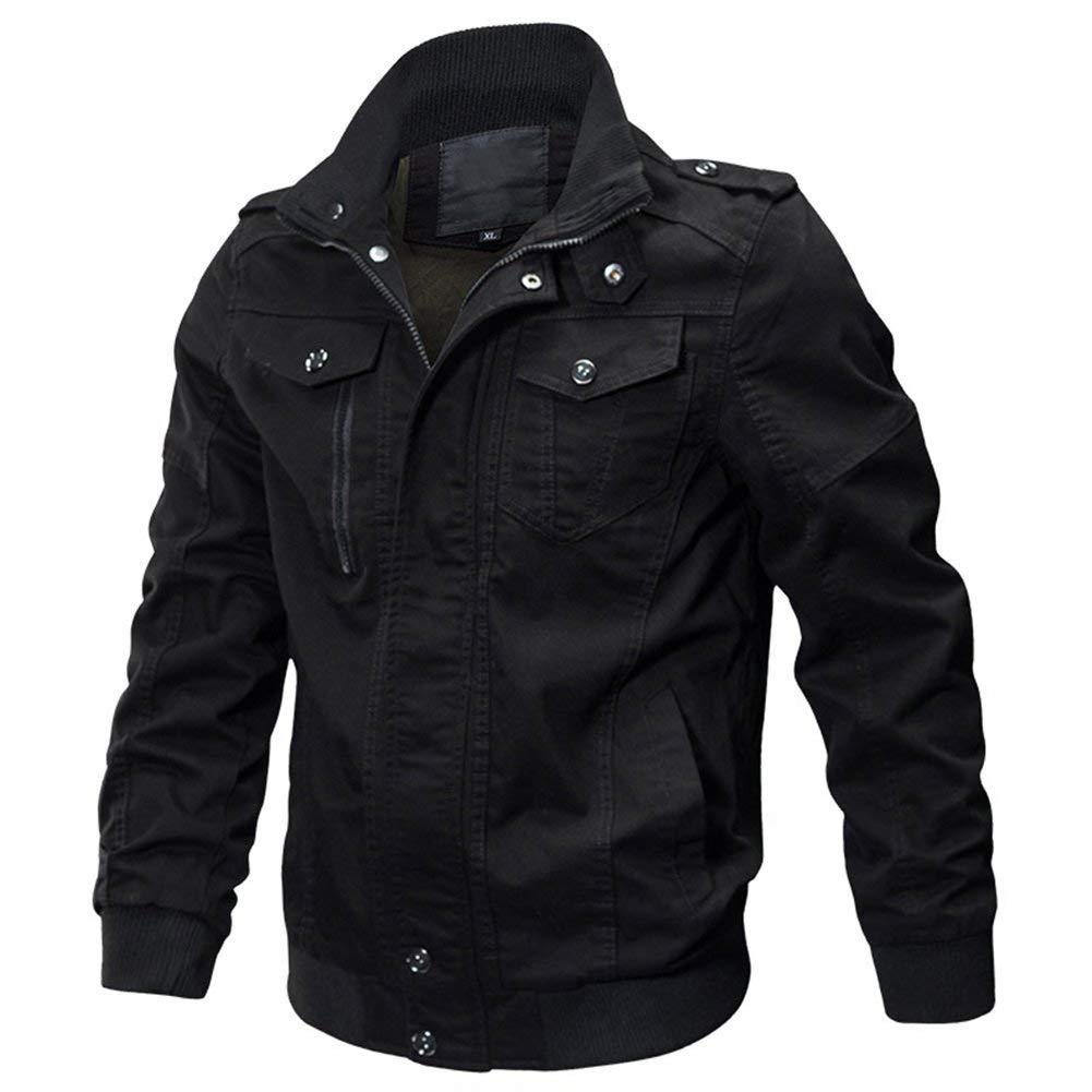 Men`s Military Zip Up Outerwear Cotton Jacket Coat with Shoulder Straps