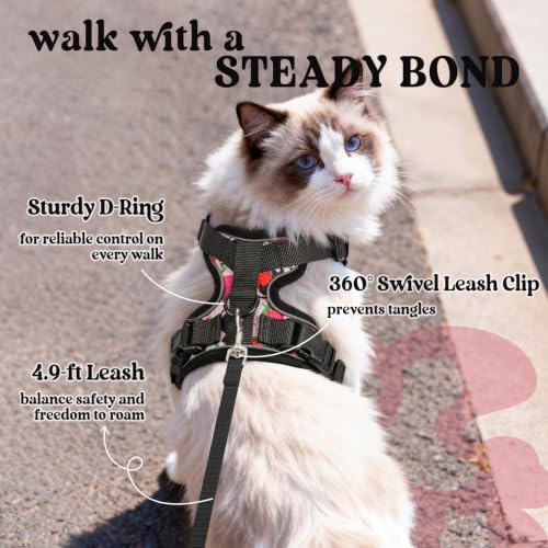Image of rabbitgoo Cat Harness and Leash Set, Escape Proof Vest, Berry Pounce | Soft Breathable Mesh, Easy Adjustable Fit, Snap Buckles, Sturdy Clip, Reflective Strips, for Kittens & Small Cats Walks, Xxs