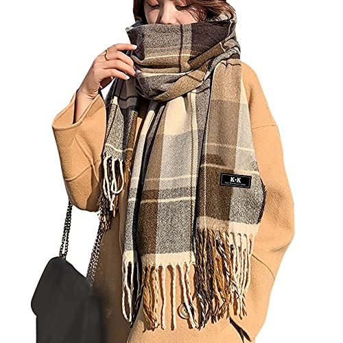 ECOMBOS Winterschal aus Schottenkaro – Lange, karierte Damenschals, warme Wolle im britischen Stil mit Spinning-Quaste, Schalstola für Damen