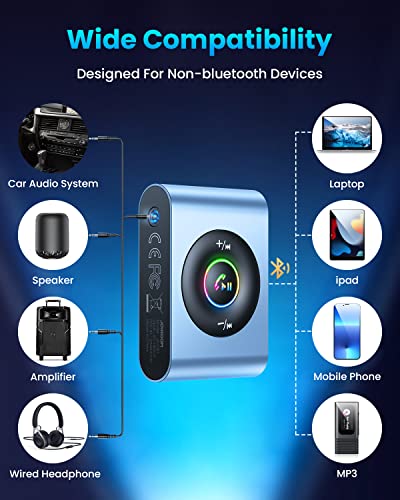 Bluetooth 5.3 Aux Adapter For Car,【Enhanced Mic & Led Digital Display】【22H Battery Life & Noise Cancelling】Joyroom 3.5Mm Aux Input Adapter, Bluetooth Wireless Receiver For Car Audio/Home Stereo, Metal #TOP6