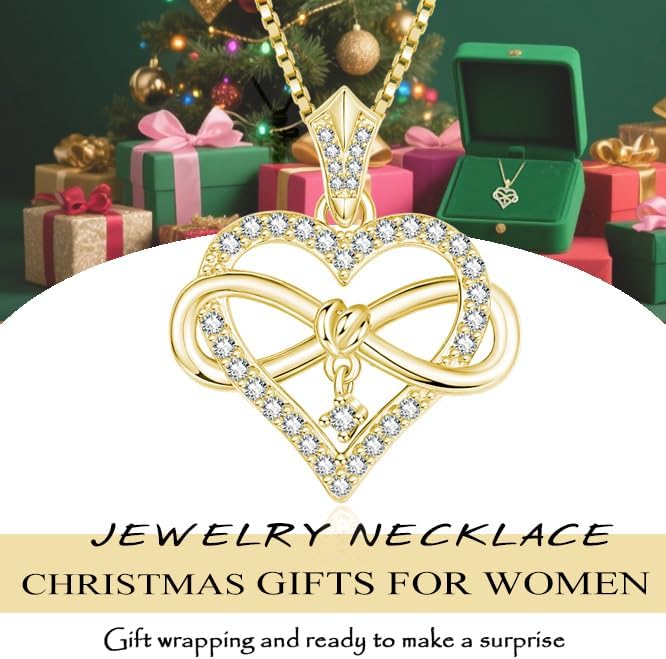 Heart Necklaces for Women Mom,Birthday Gifts for Wife Girlfriend,14K Gold /18K Rose Gold Infinity Necklace Womens Jewelry with Birthstone Pendant Necklaces - Image 3