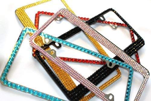 4 Row Turquoise Blue Rhinestone Bling Sparkle Metal License Plate Frame & Caps Set