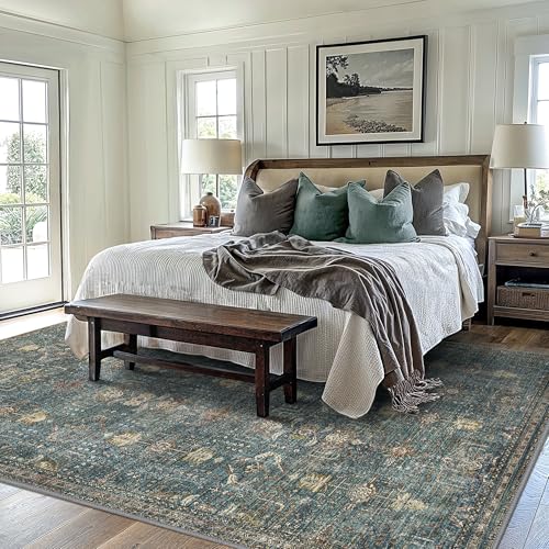 GENIMO 8x10 Area Rug for Living Room, Non Slip Machine Washable Low Pile Large Rug, Indoor Vintage Lightweight for Bedroom, Dining Room & Home Office