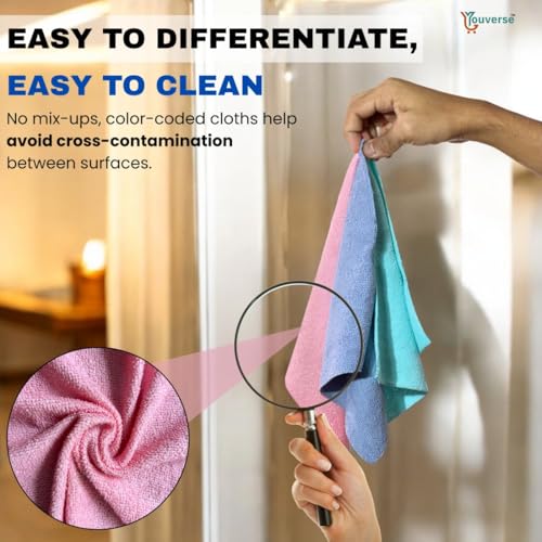 Image of Microfiber Cleaning Cloth Roll 20Pcs | Reusable Kitchen Cleaning Clothes 25x25cm | 4000 Times Washable | Ultra Absorbent Microfiber Cloth Roll for Kitchen, Car, Glass & Home Cleaning (Pink)