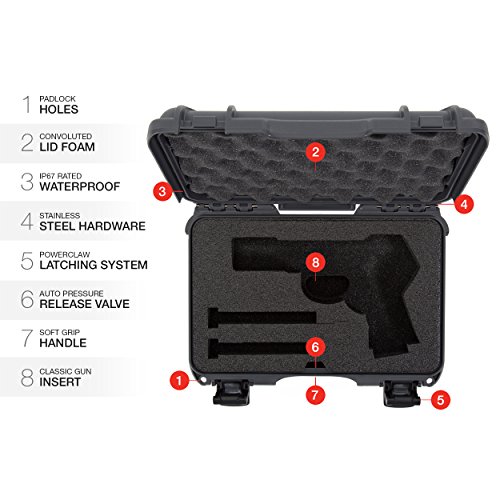 Nanuk 909 Waterproof Professional Classic Pistol/Gun Case, Military Approved With Custom Insert - Graphite #TOP5