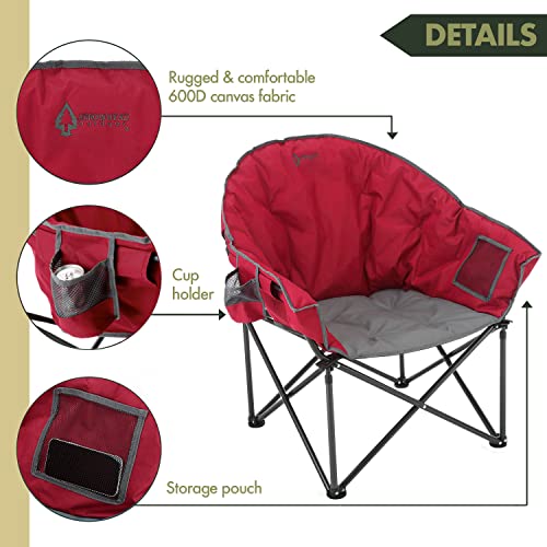 Arrowhead Outdoor Padded Saucer W/Cup Holder & Sotrage Pouch (Burgundy Red) Folding Camp Chair #TOP3
