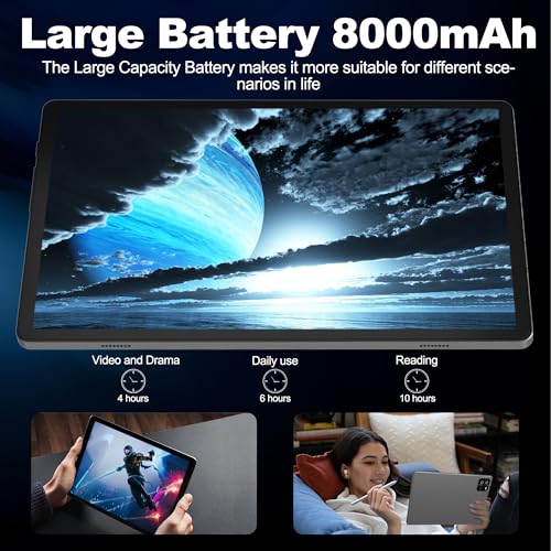 Image of Android 13 Tablet, 10.1 Inch Android Tablet, 8GB RAM 128GB ROM 1TB Expand, Octa-Core Processor, 1280x800 IPS HD Touchscreen, 8000mAh Battery,GPS, 5G WiFi,4G LTE,Bluetooth (Dark Grey)