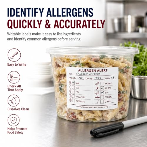 Etiquetas de alérgenos solubles de 2 x 3 pulgadas para escribir alergias alimentarias 4
