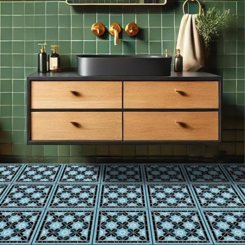 Image of Moroccan Tile Stickers | Waterproof Self Adhesive Peel & Stick Tile Decals for Kitchen Backsplash, Bathroom Wall, Floor, Furniture & Glass (6x6 Inch, Design 33)