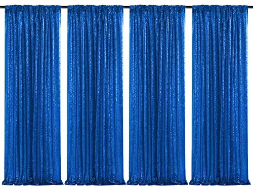 Image of Sequin Backdrop Navy 4 Pieces 2FTx8FT Shimmer Birthday Wedding Photograph Baby Shower Decoration Backdrop Fabric