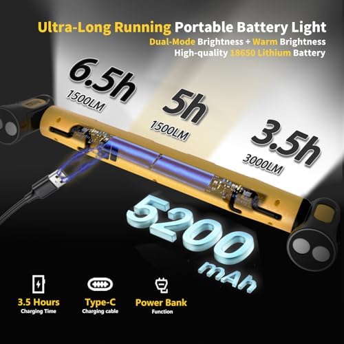Under Hood Work Light Bar, 3000LM LED Magnetic Light Bar with Hooks, 5200mAh Cordless Rechargeable Hood Light for Mechanic/Car Repairing/Garage 3Pcs-Yellow & Green & Blue image 5