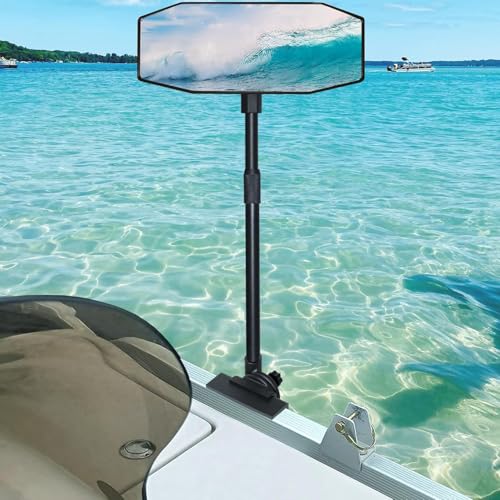 Pontoon Boat Mirror Rear View Pontoon Mirror for Marine Water Skiing 4.7 x 12.2 Extra Large Boat Rear view 360 Adjustable Stable Easy Clamp on Rail