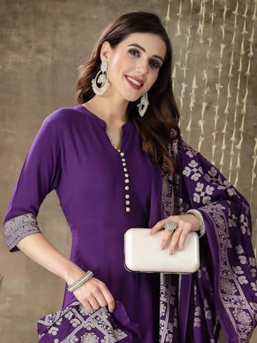 Image of Stylum Women's Printed Rayon Anarkali Kurta with Dupatta