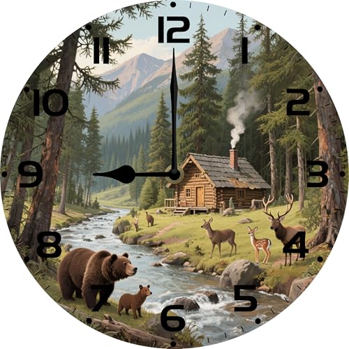 Reloj de pared rústico vintage madera oso y ciervo 10 in miniatura 1