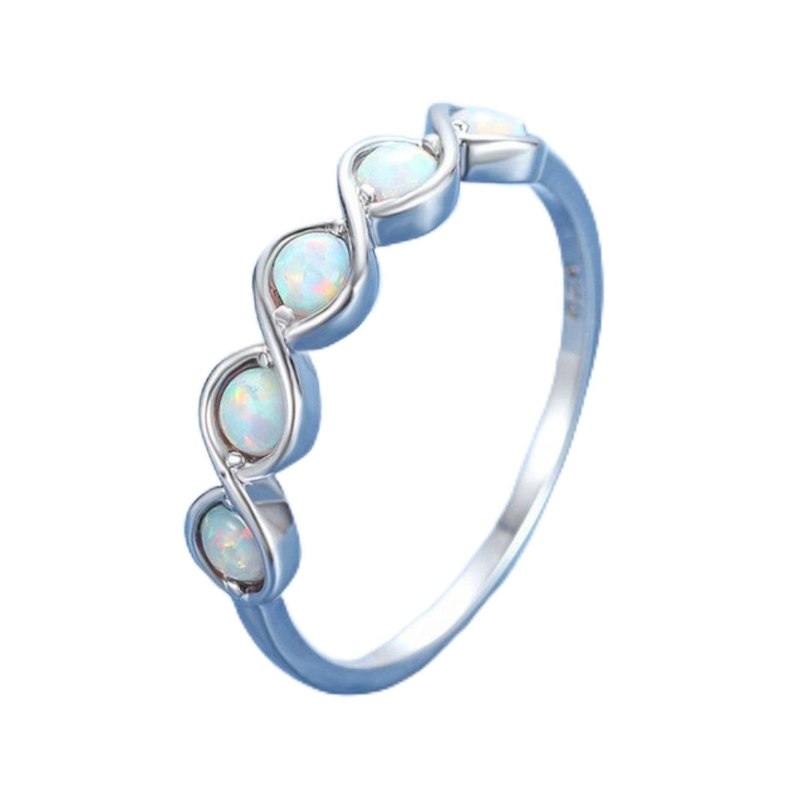 BIOLIVING BIOLIVING Bonito Anillo De Cruz Redonda Para Mujer, Anillo Infinito, Blanco, Azul, Piedra De Ópalo, Anillos De Boda Para Mujer, Elegante Anillo De Compromiso De Rosa Y Oro