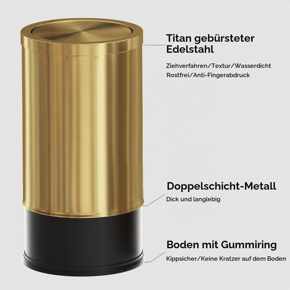 Der abfalleimer im goldenen bad,Die mülltonnen im doppelbad sind umgekippt，Die mülltonne der retro-badewanne Metallisches Gold (2golden)