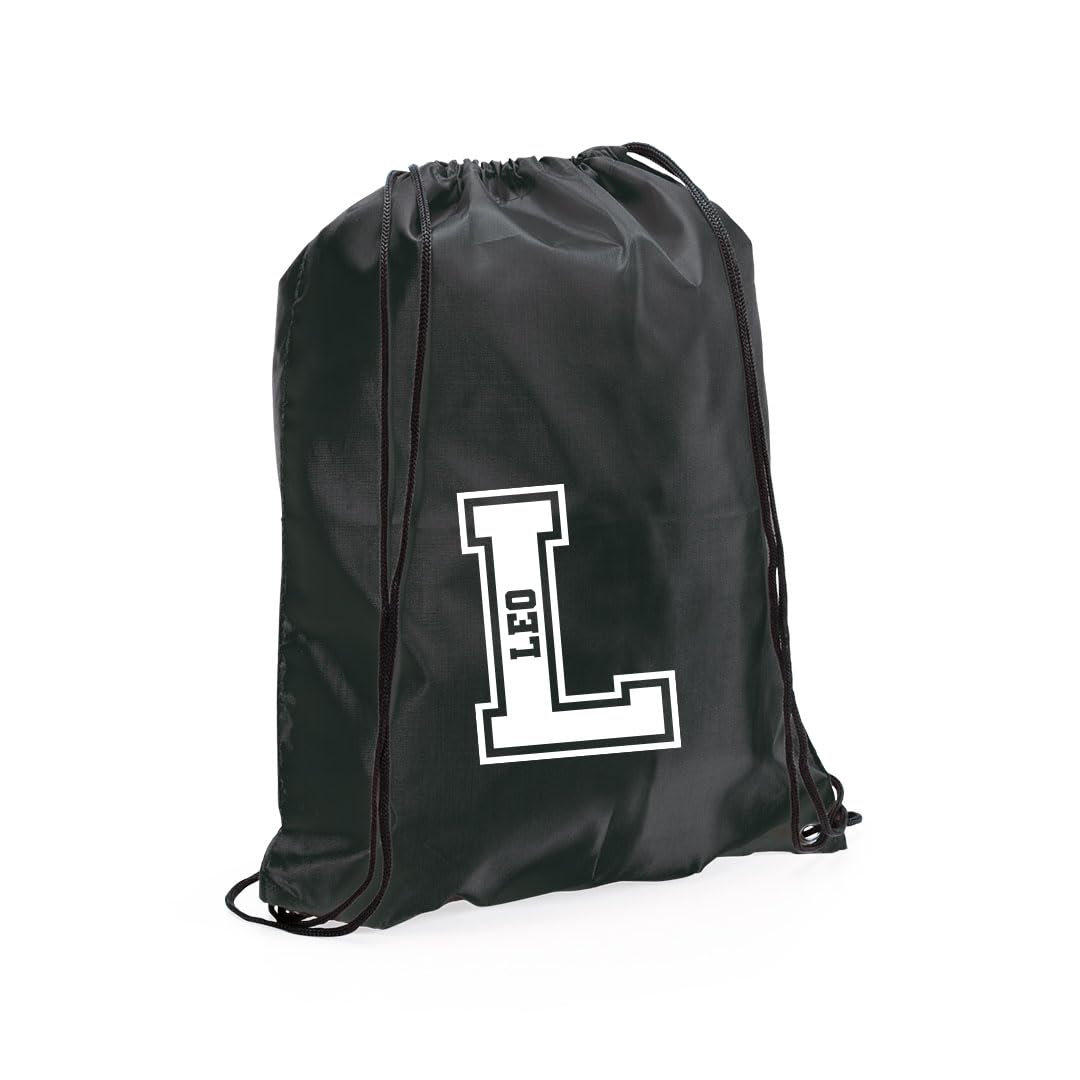 eBuyGB Personalised Monogrammed Drawstring Bag, Initial & Name Kids Backpack, Gym Rucksack, School Sport Bag, Children's PE Kit (Black)