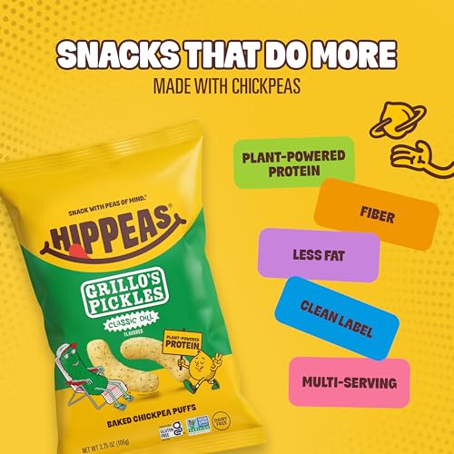 Hippeas Chickpea Puffs, Grillo's Dill Pickle, 3.75 Ounce (Pack of 6), 3g Protein, 2g Fiber, Vegan, Gluten-Free, Crunchy, Plant Protein Snacks - image 4