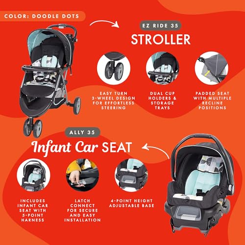 Baby Trend EZ Ride 35 Travel System Stroller & Infant Car Seat, Doodle Dots - image 2