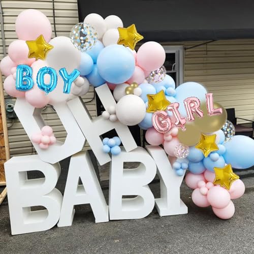 Zfunbo SQ3072 Blue And Pink Balloon Garland Kit, 128Pcs Gender Reveal Balloon Pink Blue White Gold Confetti Latex Balloons For Boy Or Girl Gender Reveal Party Supplies Baby Shower Decorations thumb #3
