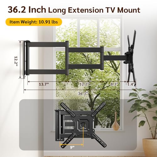 Image of Long Arm TV Wall Mount for 26-65 Inch TVs, Full Motion Swivel Corner Wall Mount Bracket, Long Extension 36.2 inch Max,Swivel and Tilt, Max VESA 400x400mm, Holds 77 lbs