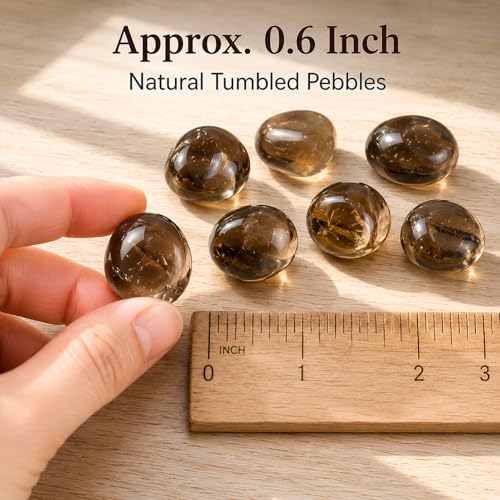Image of Polished Stone Set Smoky Quartz Crystals, Handpicked Tumbled Gemstones Rocks, Pebbles for Reiki, Chakra, Healing, Home Decor 0.6 inch Inches 7 Ounces