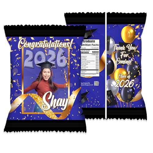 Personalized Graduation Treat Bag Covers – Fully Assembled 5.25” x 8” – Custom Photo Party Favors – High-Gloss Paper – 20 Pack