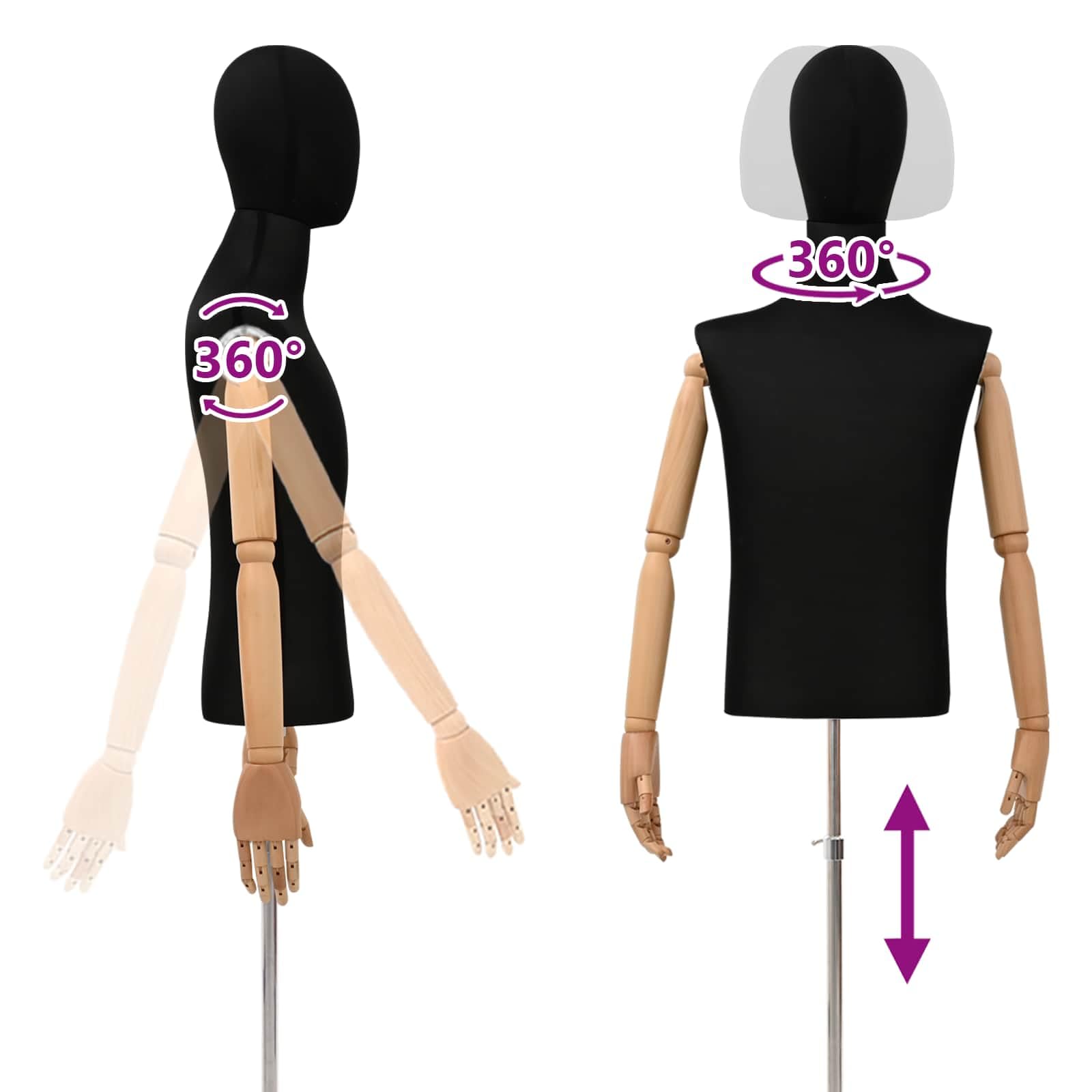 vidaXL Verstellbarer Mannequin 170-218 cm mit Standfuß Männlich PP