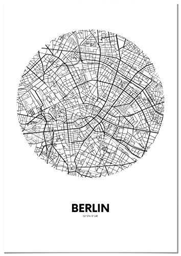 Panorama Leinwandbild Karte Kreis von Berlin 21 x 30 cm - Gedruckt auf Leinwand - Wandbild Wohnzimmer - Dekoration Schlafzimmer