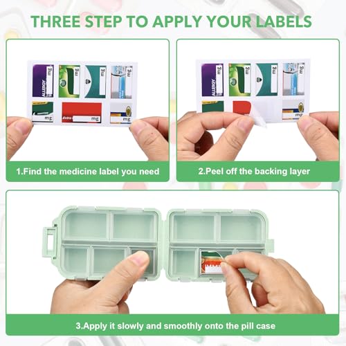 Image of Green Foldable Pill Organizer with 189 Labels - Travel Medicine Kit (1 Pack)