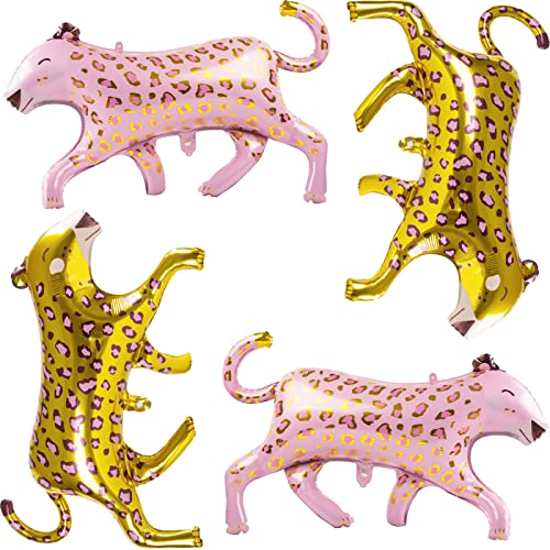 4 Pcs ballons de léopard ballons d’impression de guépard ballons de Safari ballons d’animaux feuille d’or et rose ballon de guépard pour Jungle Safari Zoo fête à thème 4 Pcs ballons de léopard Cover