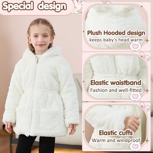 Image of UVIPC Toddler Girls Winter Coat Fleece Jacket Overcoat Kids Faux Fur Hooded Outwear Clothes Warm Thicken 1-8 Years