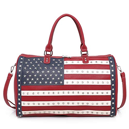 Montana West American Flag Travel Duffle Bags Patriotic Gym Bag For Women Men Large Leather Sport Bags with Sutds Red ABU-US04-5110RD