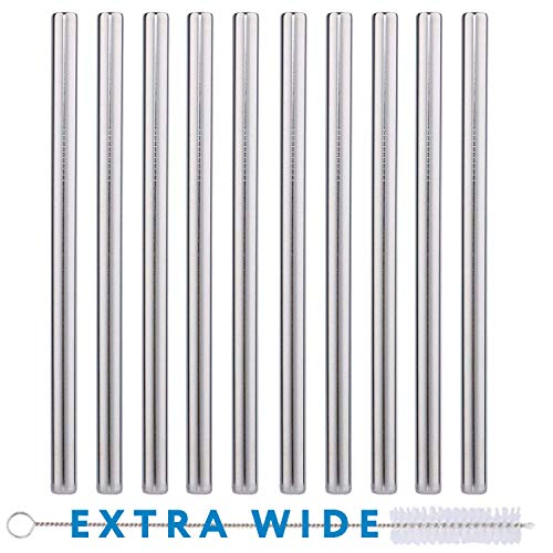 10 Pack Boba Straws In Stainless Steel - Reusable Metal Straws Best For