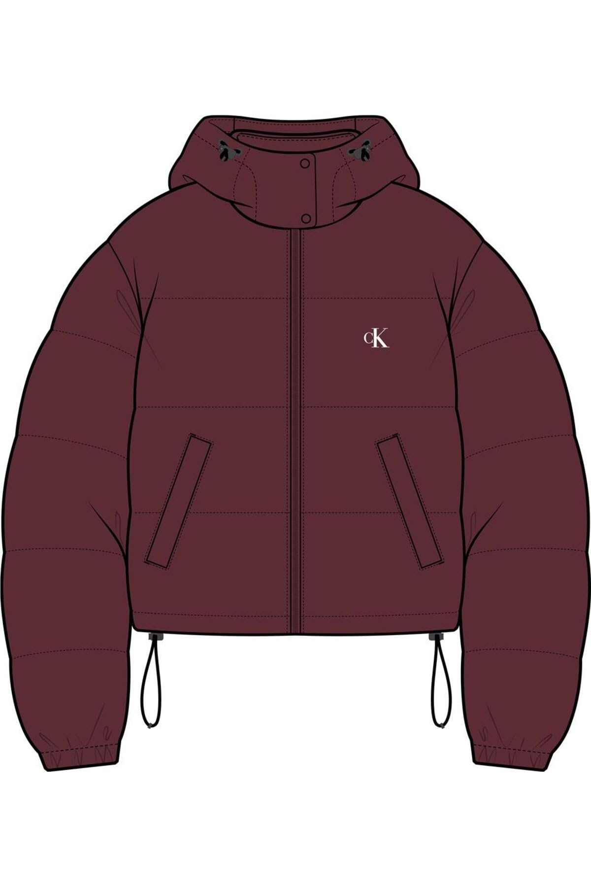 Calvin Klein Women’s Essential Mid Weight Puffer Jacket with Hood, Red (Tawny Port), L