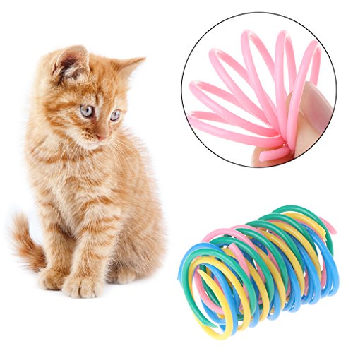Poity 5 Pieces Cat Toys Colorful Spring Plastic Bounce Pet Random Color Wide Gauge Heavy Color Randomly 4.5X2.5Cm(1.77X0.98In) #TOP4