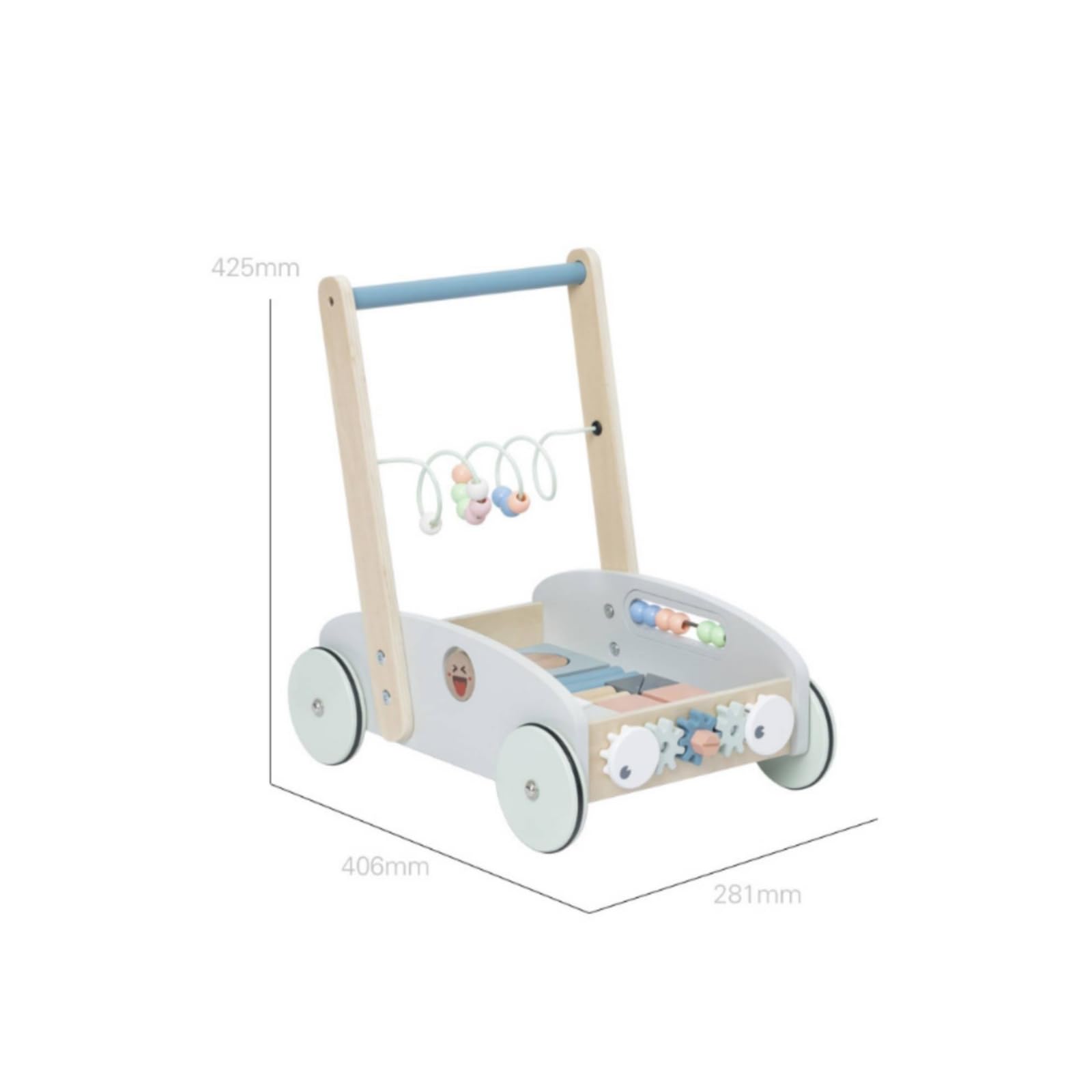 de Aprendizaje para Niños con Correpasillos Carro de Empuje Centro Interactivo y Juguete Educativo Estructura Estable de Madera Maciza y Contrachapado, Azul, 1/Juego