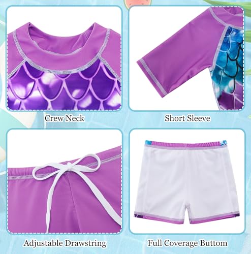 Image of Lovekider Girls Swimsuits Two Piece Rash Guard Set Short Sleeve Bathing Suit Liner Swimwear with Sun Protection 3-12T