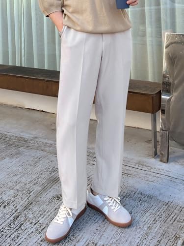 Image of Aahwan Men's Regular Fit Mid Rise Basic Solid Color Pleated Korean Pants & Tousers