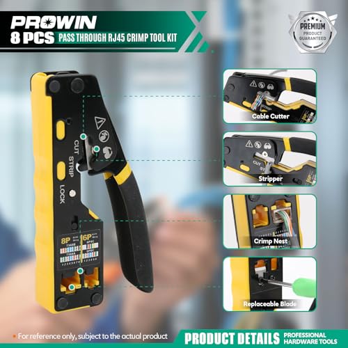 Prowin Pass Through RJ45 Crimper Kit with Cable Tester - image 2