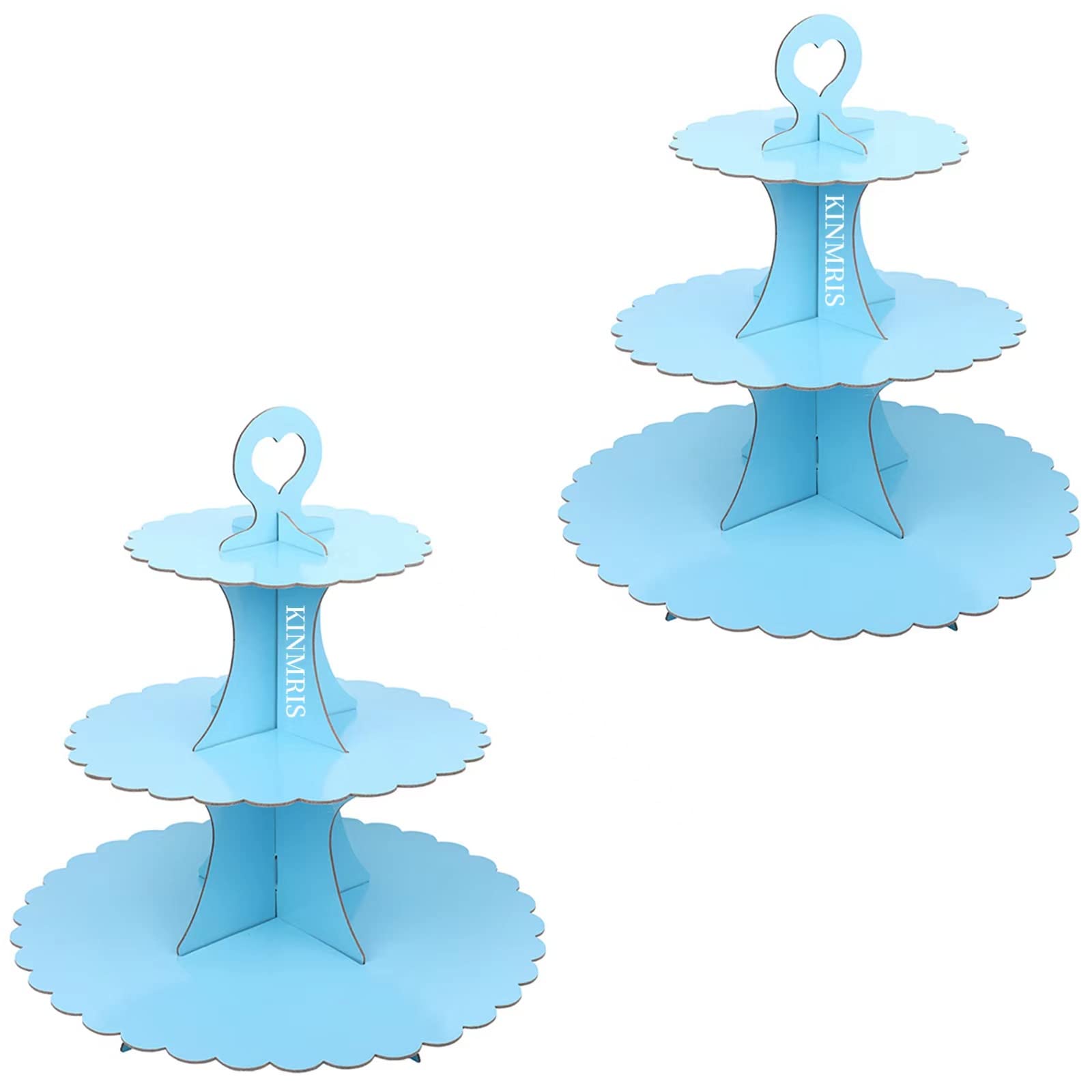 KINMRIS2 Pack Cupcake Stand 3-Tier Lace Edge Dessert Stand, Cardboard Cake Stand, Birthday Party SUPPLIES TIER 3 Tier (G-Blue)