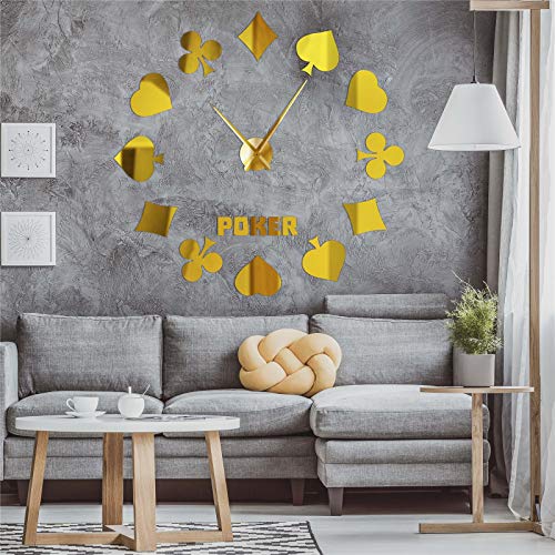 Horloge murale muette poker dorée sans bruit grand format YH - 3