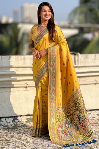 Image of SGF11 Women's Kanjivaram Pure Soft Silk Saree With Unstitched Blouse Piece