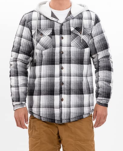 ZENTHACE Men's Quilted Lined Button Down Plaid Flannel Shirt Jacket with Hood3