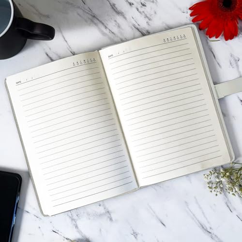 Image of Giftana Personalized Diary with Name, Customized Leather Diaries with Magnetic Overlap Lock,192 Pages, Personalised A5 Notebook Diary, Diwali Corporate Gifts for Employee (White)